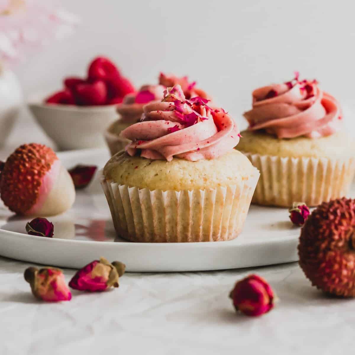 rose lychee raspberry cupcakes featured