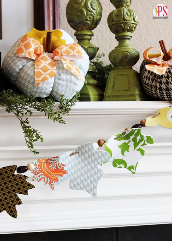 fabric leaf and wood bean garland 2