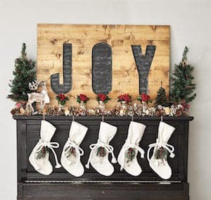 Rustic Woodland Mantel with joy wood sign 