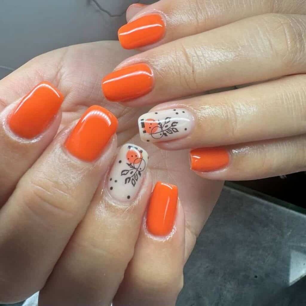 Chic summer nails featuring vibrant orange hues, from neon to burnt with glitter accents, perfect for adding a seasonal touch.