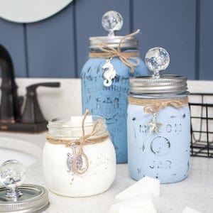 2 chalky painted beach inspired mason jars 4182