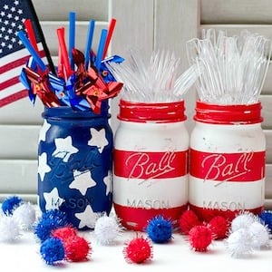 mason jar flags red white blue painted distressed thumb