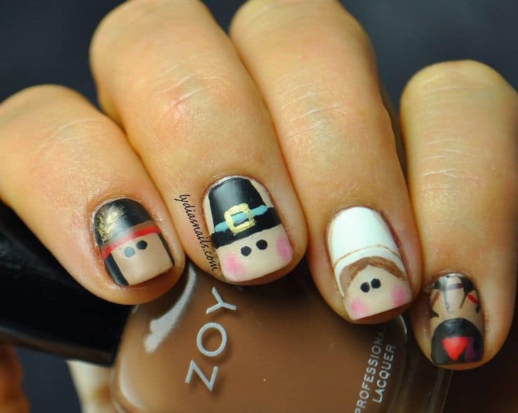 Pilgrim Thanksgiving Nail Art (Lydia's Nails) - Turkey Day Themed Nail Art